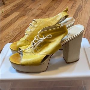 Anthropologie fun yellow leather platforms